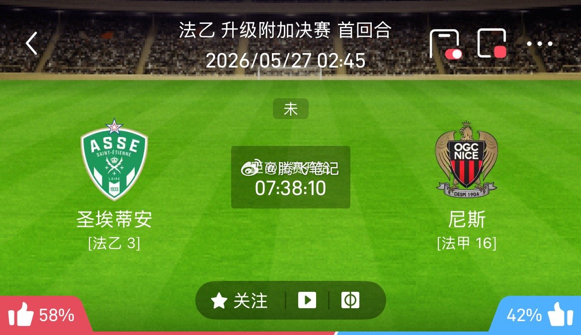 002 圣埃蒂安vs尼斯 状态趋势：胜年龄观察：2-0、2-1、3-1进球指南：