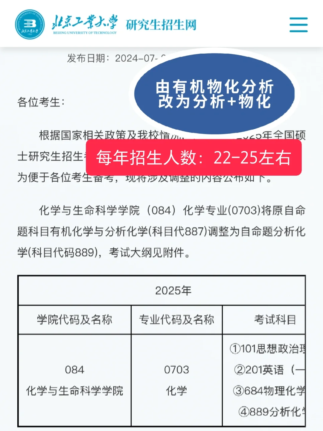 北京工业大学化学专业更换科目
