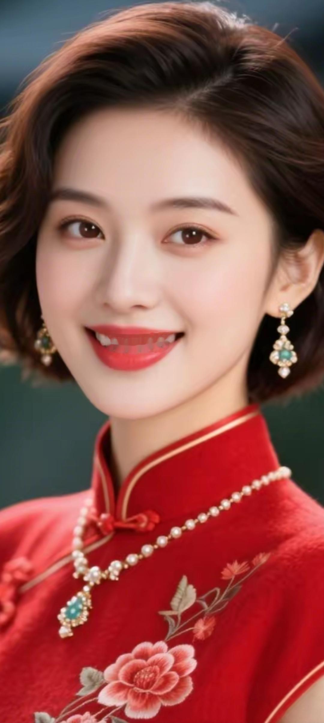 优雅红衣，绽放迷人笑容，尽显东方魅力！