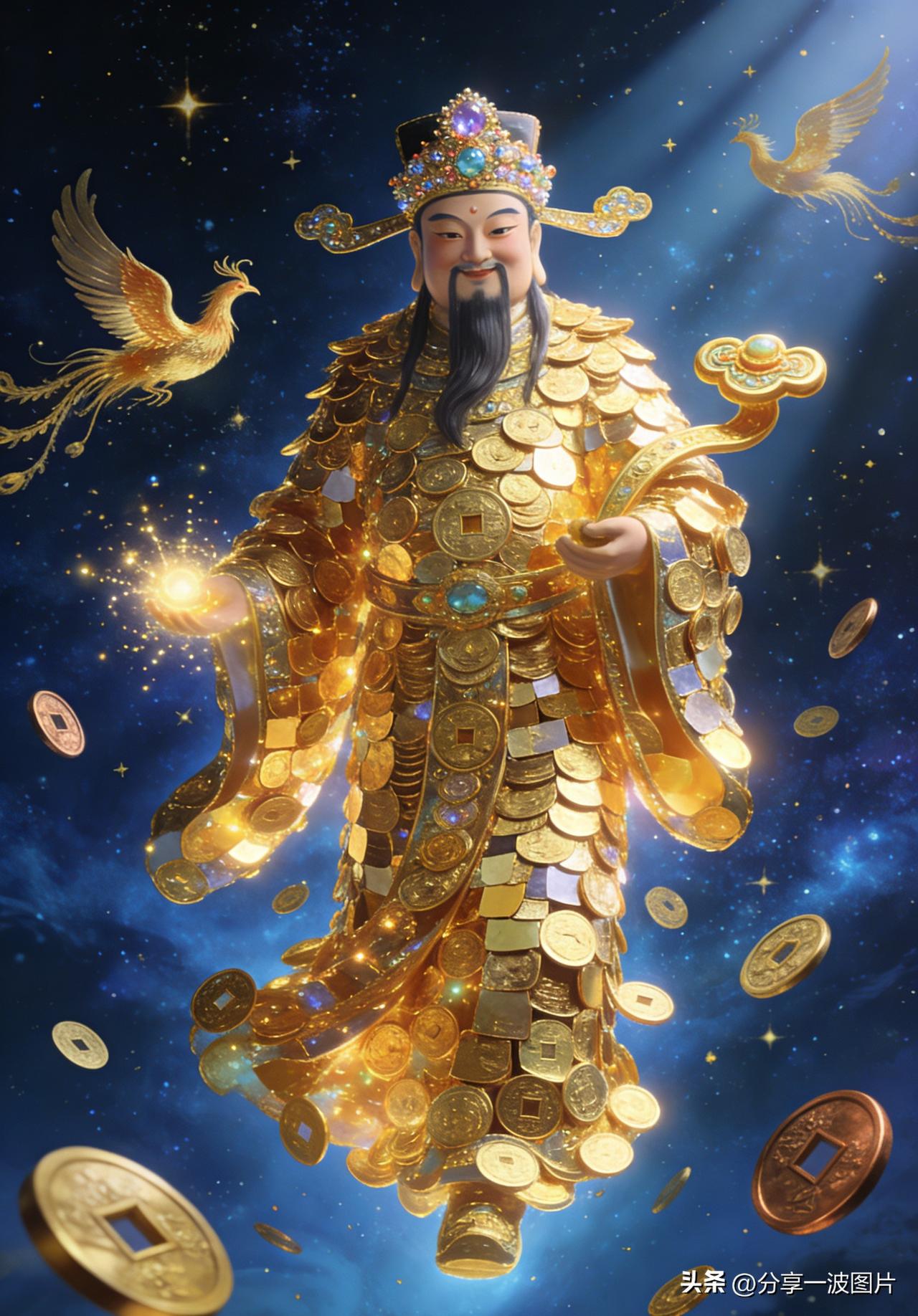 一身金币一身财，
财神送福好运来。