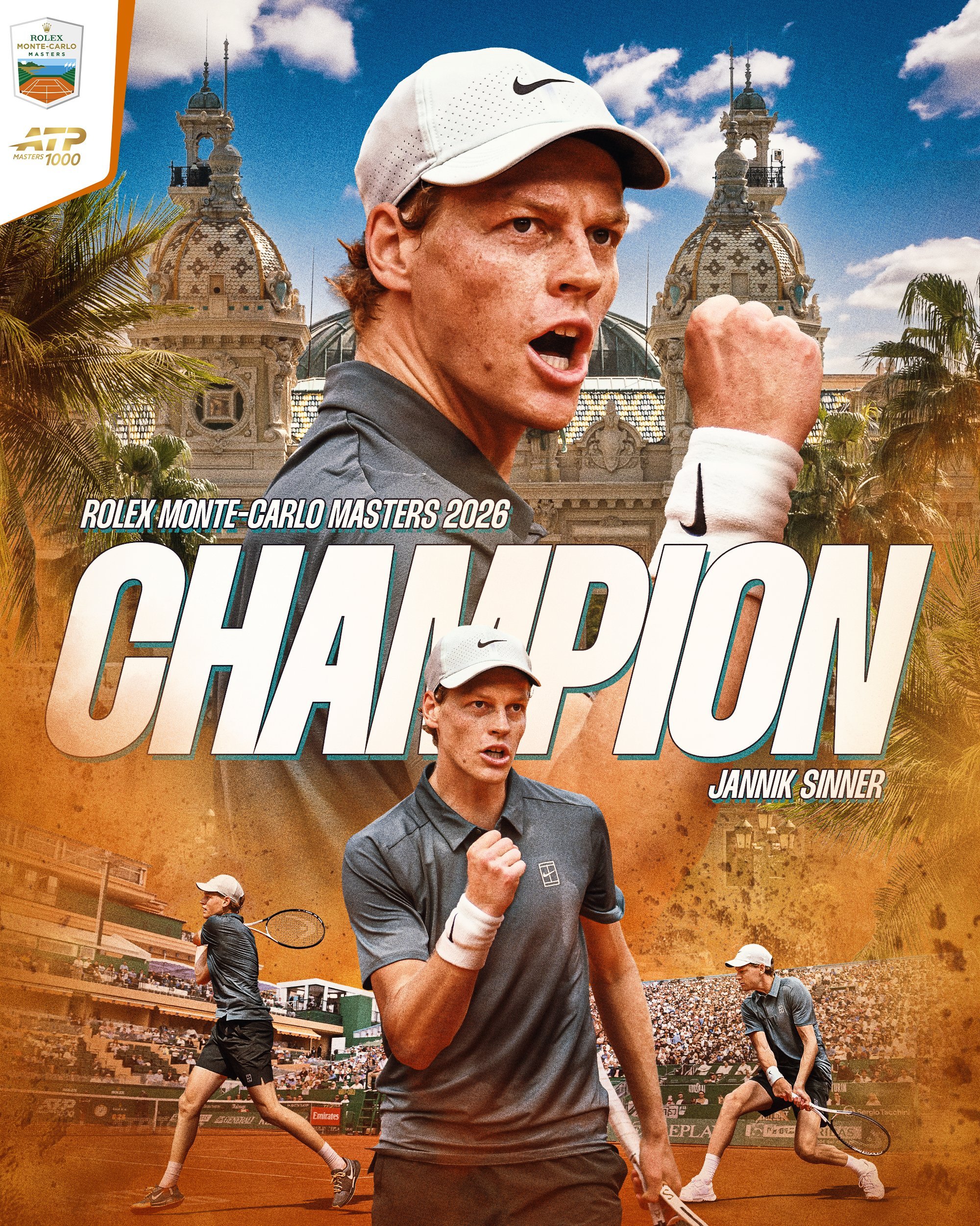 【里程碑】 🎾 辛纳🇮🇹击败阿尔卡拉斯，￼成功夺得ATP蒙特卡洛大师赛冠军