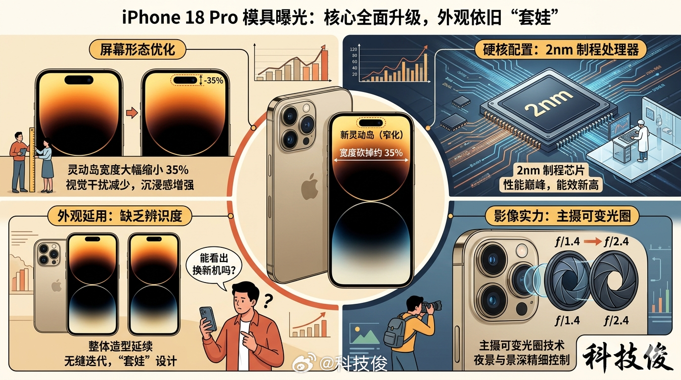 iPhone18Pro模具偷跑又是史诗级更新了，灵动岛总算要缩小了，据说宽度直接