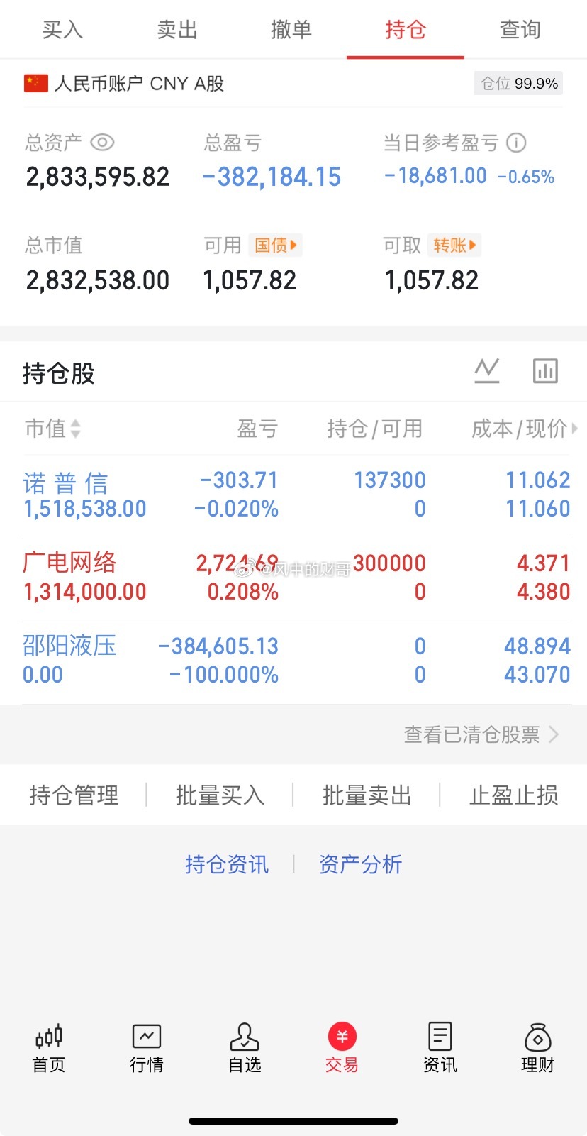 液压已割，换上新标的，现在要的是稳“苟”起来，老铁们自己看着办……财哥好难！！今