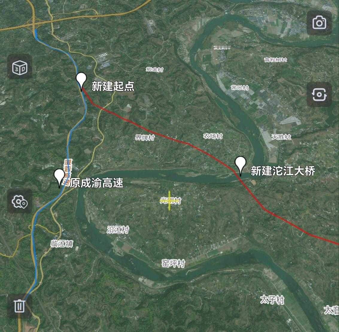 成渝高速扩容新建段简阳段陆续开工修建！最新卫星地图更新显示，成渝高速简阳段已经开