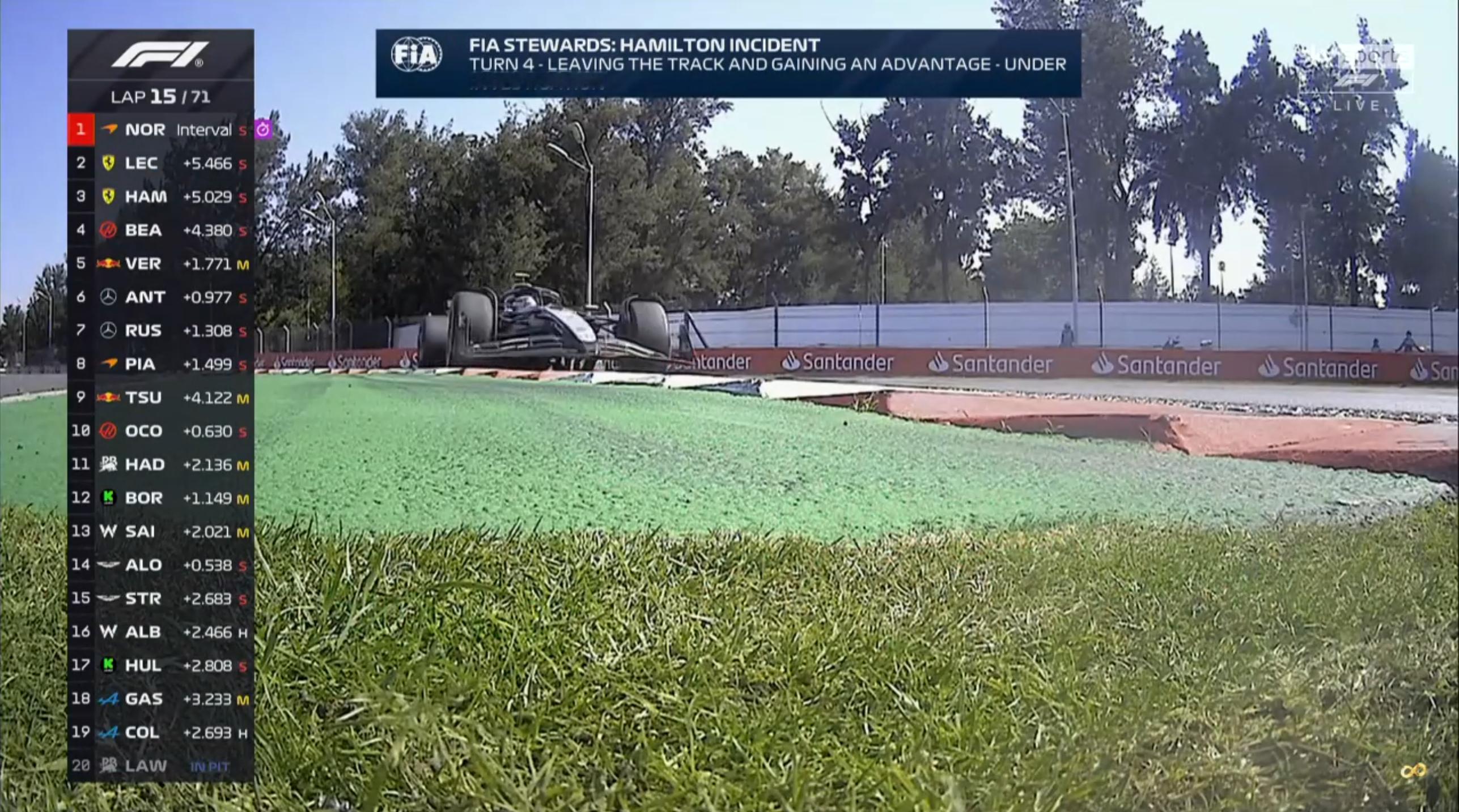 汉密尔顿在4号弯切弯获利，被罚10秒！F12025F1墨西哥城大奖赛 ​​​​