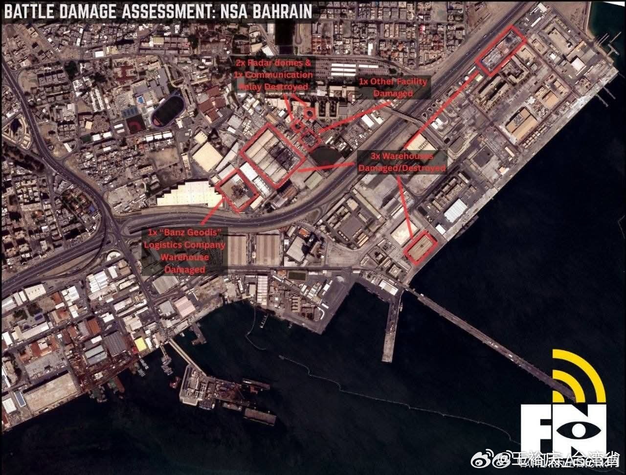 伊朗对美以发动38波攻击北斗卫星图像显示，美国海军位于巴林的第五舰队基地遭到伊朗