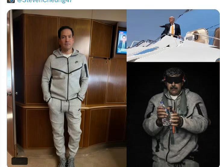 万万没想到，美国国务卿鲁比奥被拍到在“空军一号”上穿着马杜罗同款的"Nike T