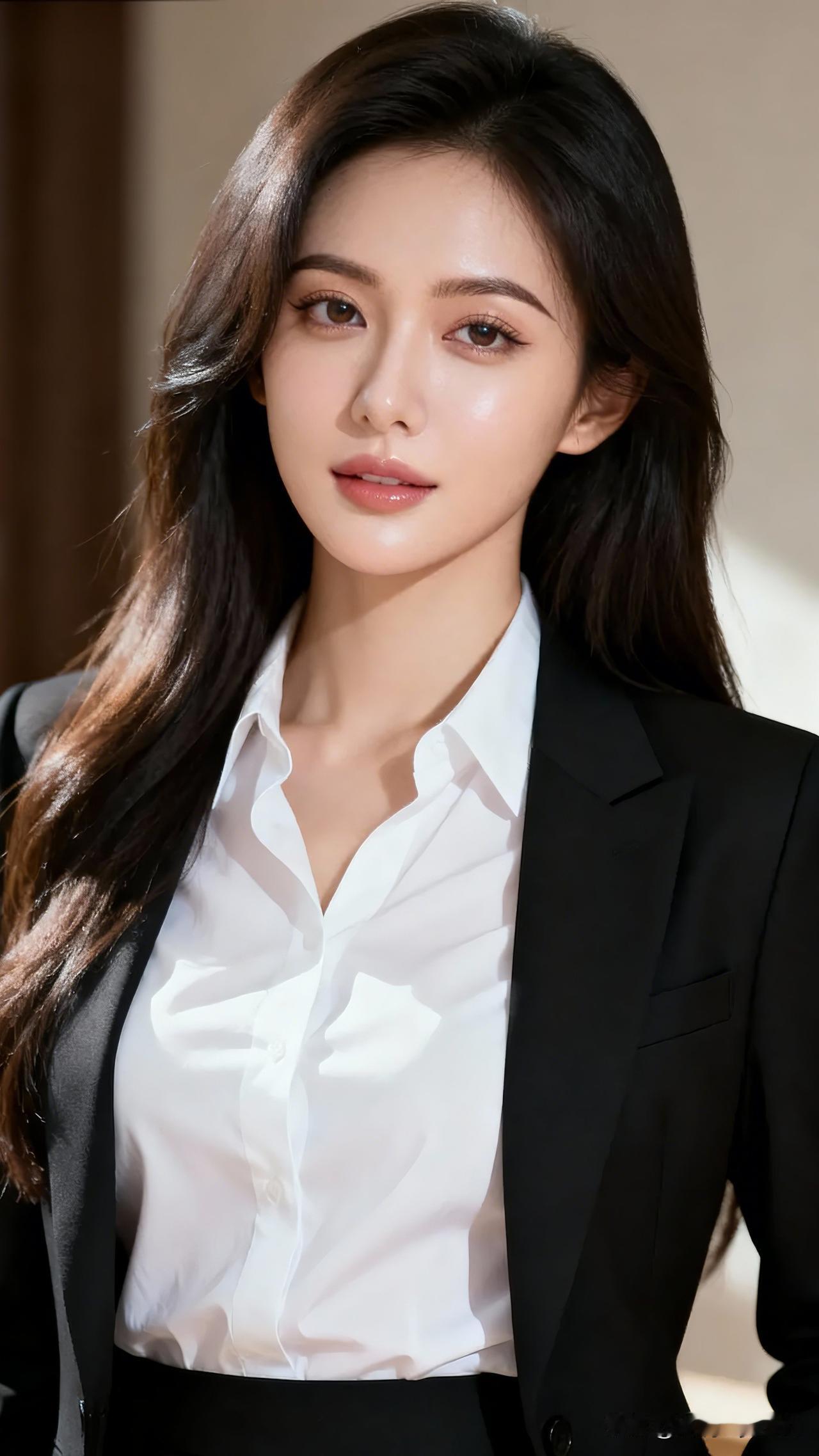 黑发如瀑，笑语盈盈。清纯甜美的样子漂亮吗 优雅职场风，黑白配穿搭，自信满满！