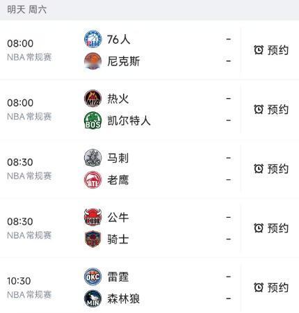 北京时间12月20日，明天的NBA常规赛赛程如下：

第一场08：00，尼克斯P