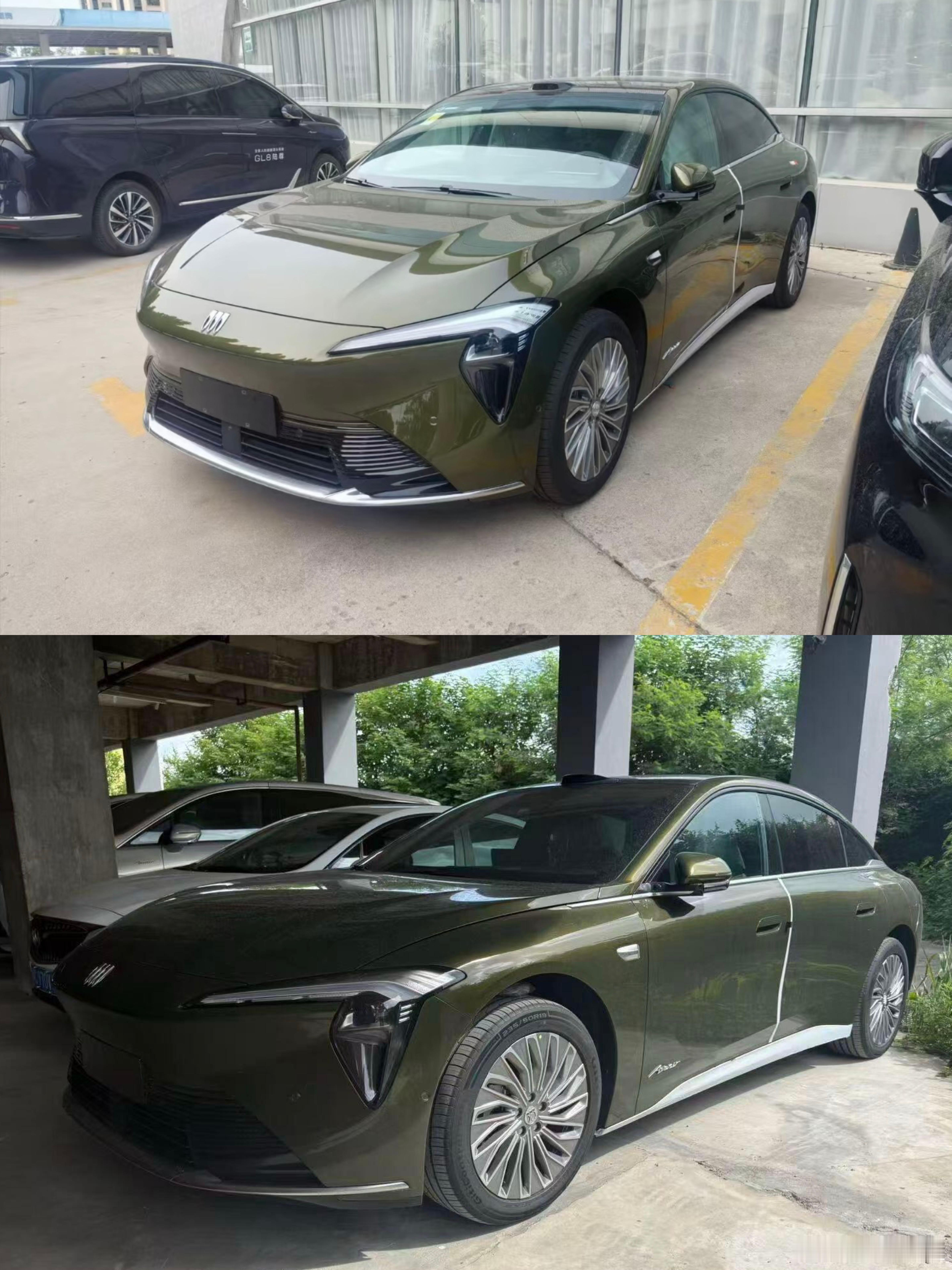 别克至境L7纯电版实车，计划7月上市新车造型与增程版基本保持一致，但将换装半隐藏