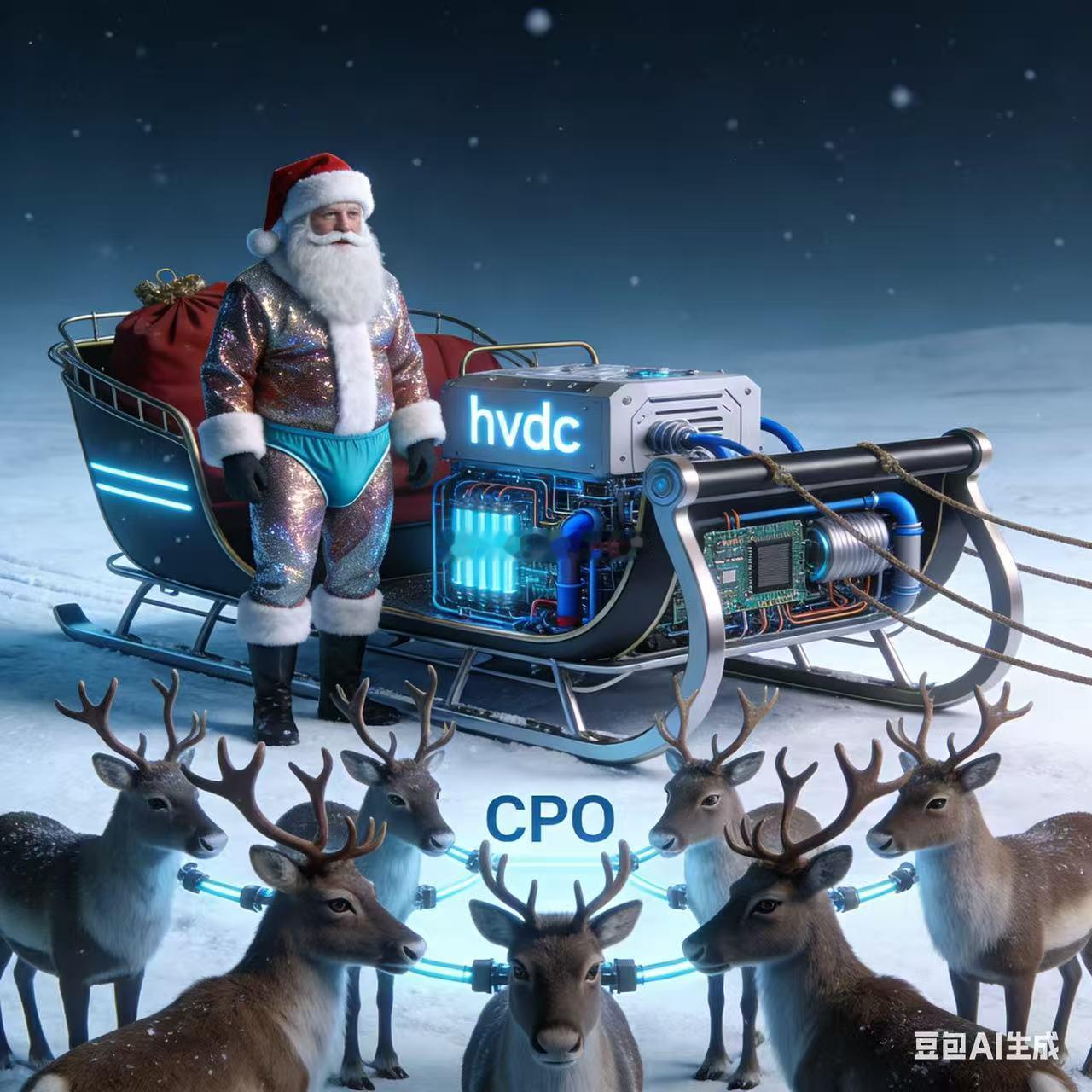 转：今晚圣诞老人的内裤是q布做的，雪橇是hvdc供电的，为了散热还配了液冷，麋鹿