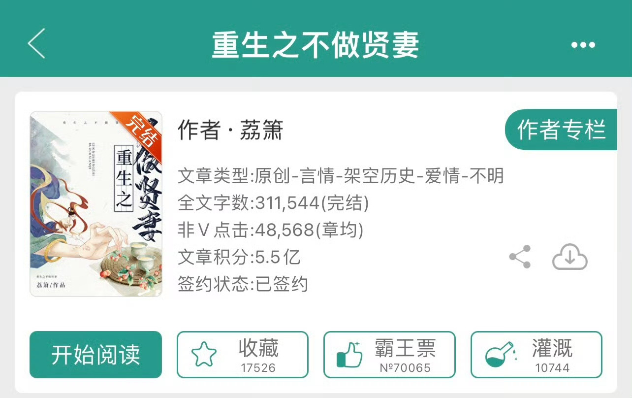 小说推荐：《重生之不做贤妻》 作者:荔箫简评：贪吃肆意女主vs傲娇宠妻男主，重生