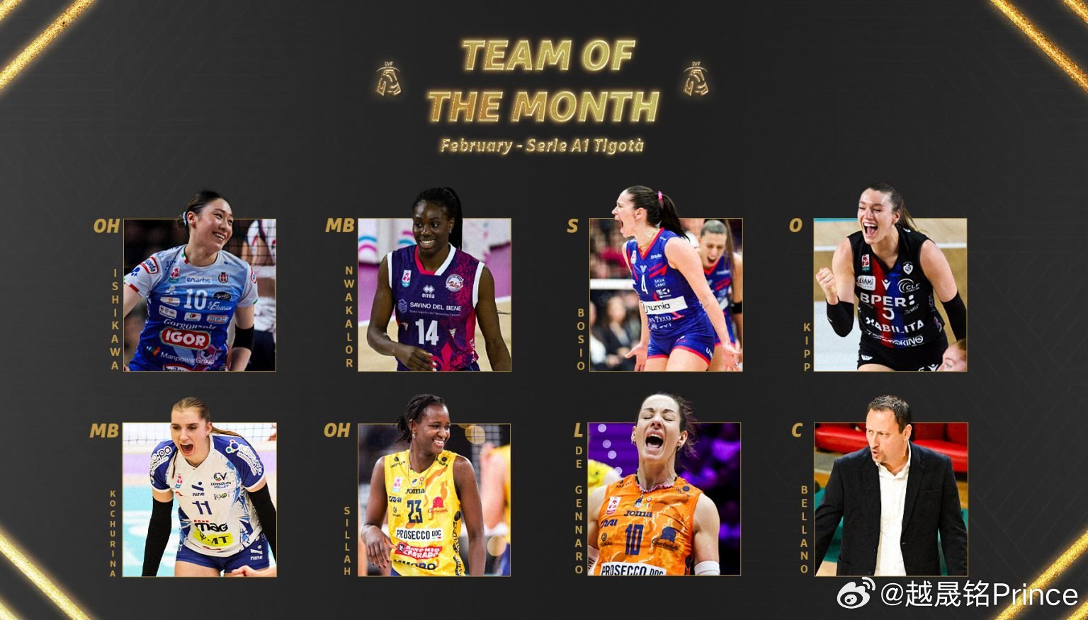 🌟 🇮🇹 意大利A1联赛——二月梦之队 🌟🏐 二传：🇮🇹博西奥（米