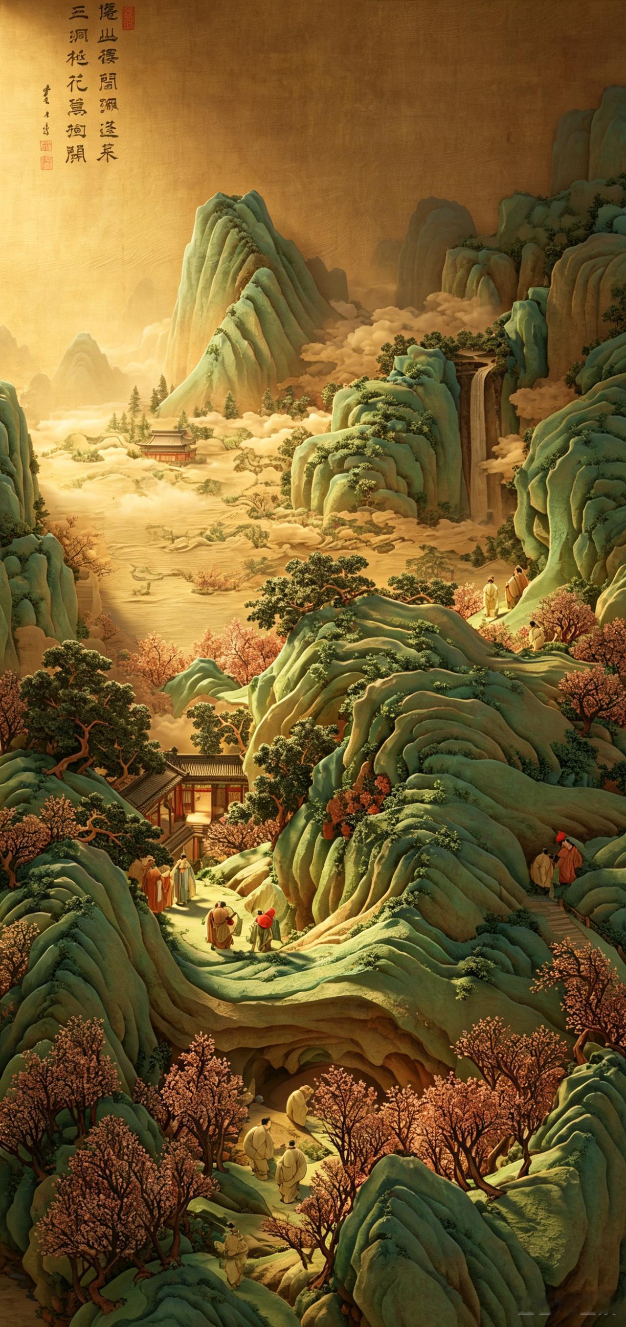 哪有什么神仙日子？无非凡人过的人间烟火罢了！（明 李士达《仙山楼阁图》AI复原图