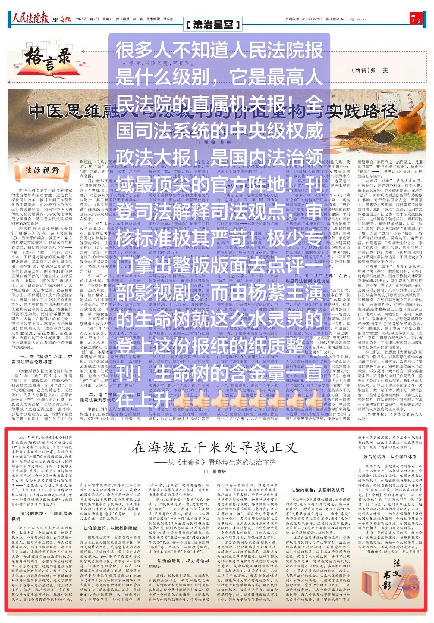 杨紫《生命树》的权威！《人民法院报》会告诉你答案！ 