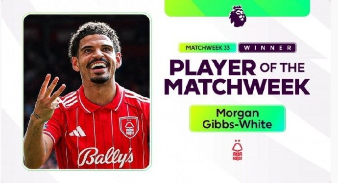 吉布斯怀特当选本轮英超最佳 英超官方宣布，诺丁汉森林中场摩根·吉布斯-怀特当选第