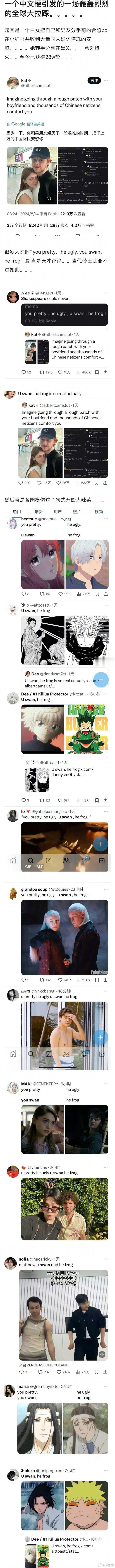you pretty he ugly you swan he frog简直是天才