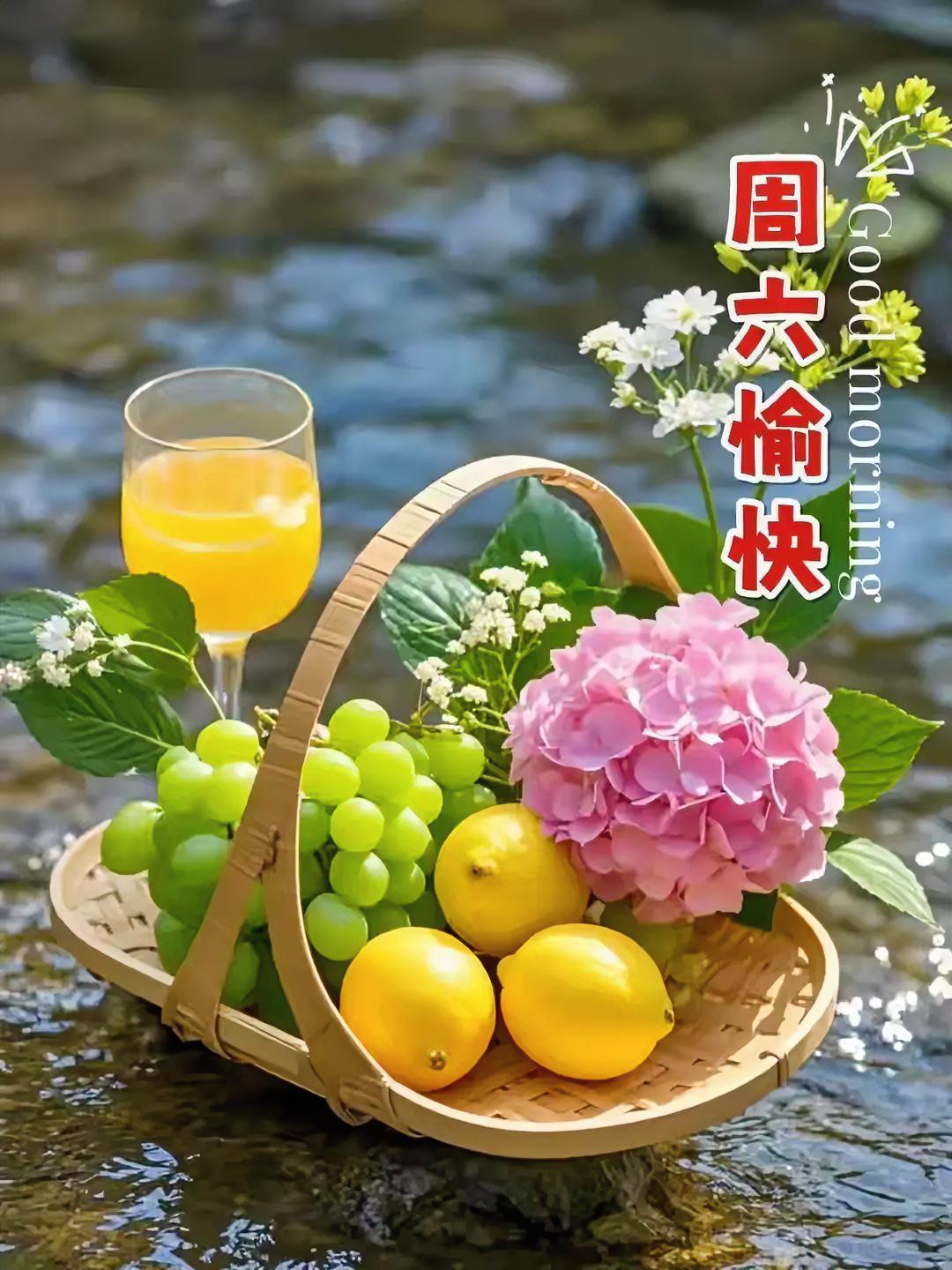 周六愉快！溪边野餐篮，酸甜柠檬配清酒，粉色绣球花，美好时光从清晨开始。