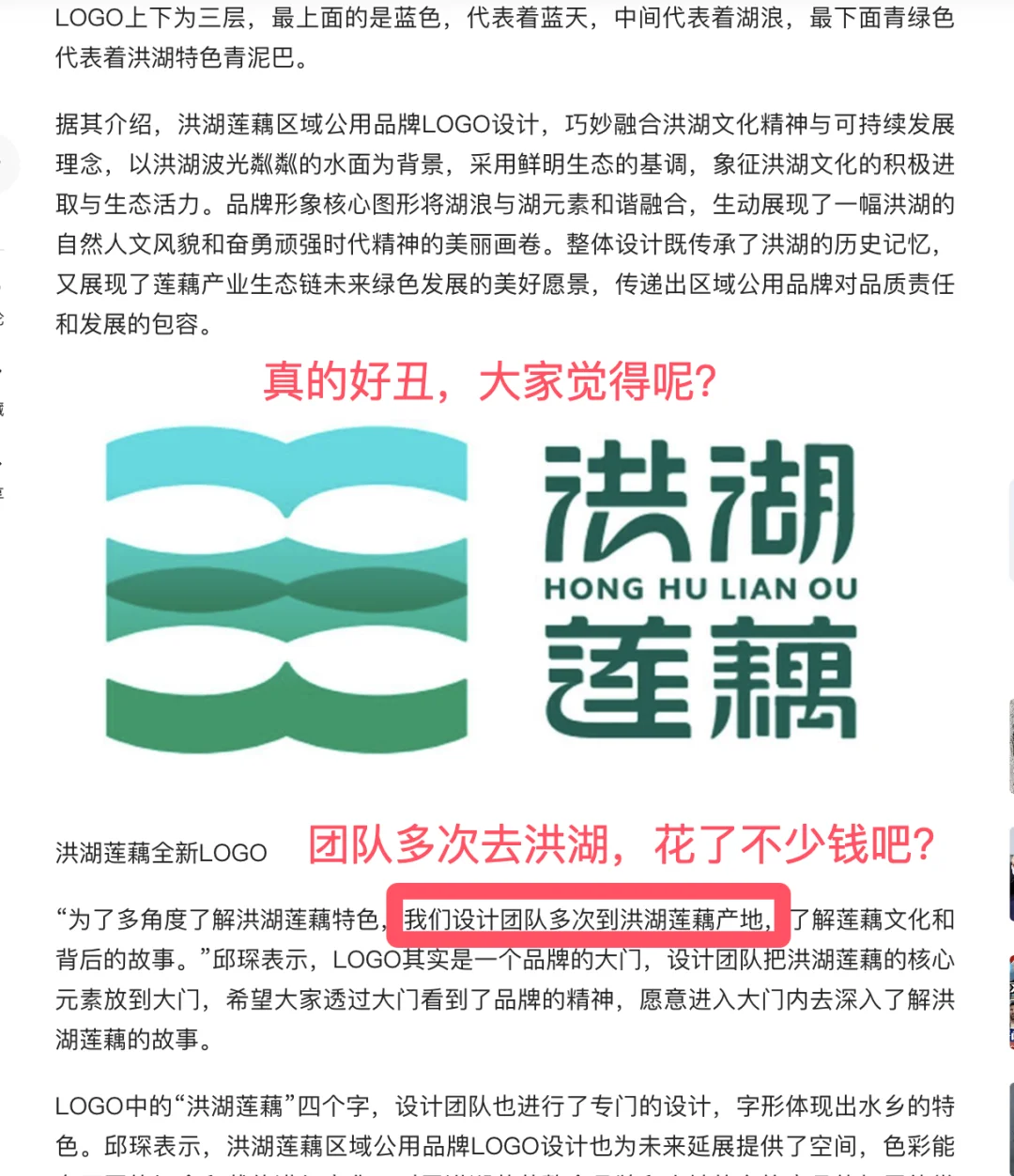 哎！洪湖莲藕的这个品牌LOGO，我的第一眼感觉就是很丑，而且，好像几百...