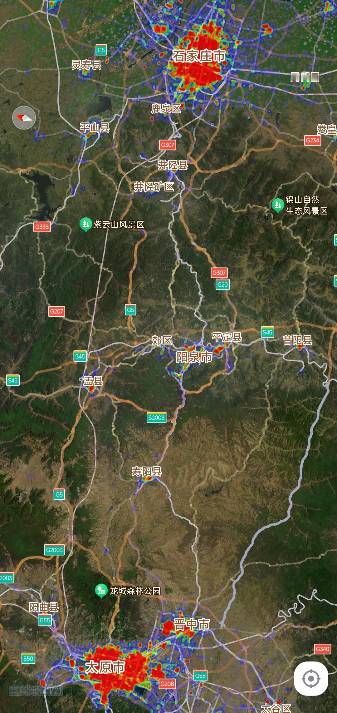 虽然太原人口数量只有543万左右，石家庄拥有1124万常住人口，但是从城市热力图