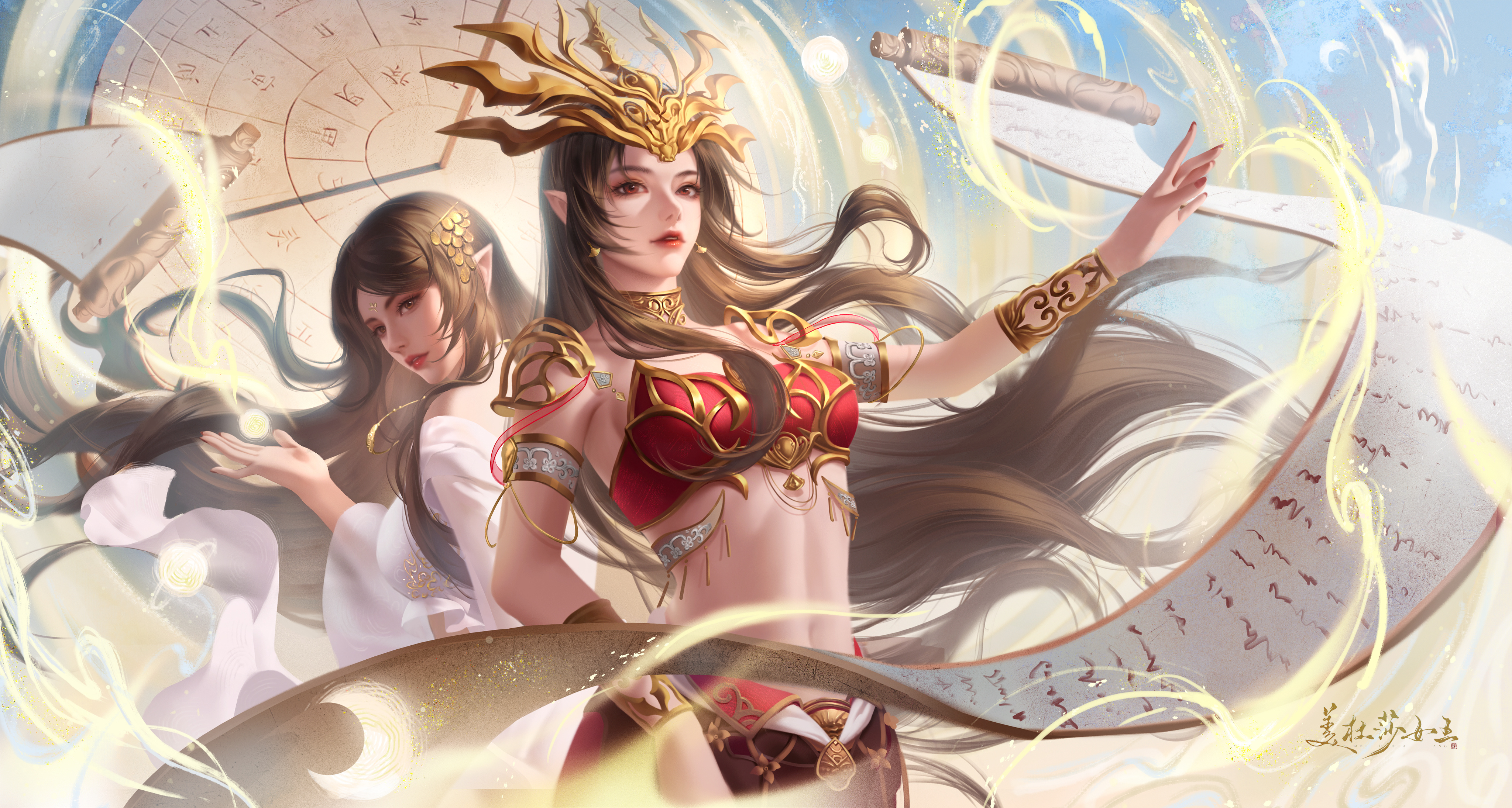 今天的两张预热图也好美，一张红白双女王一刚一柔，蛇人女王霸气权威白衣女王柔美恬静