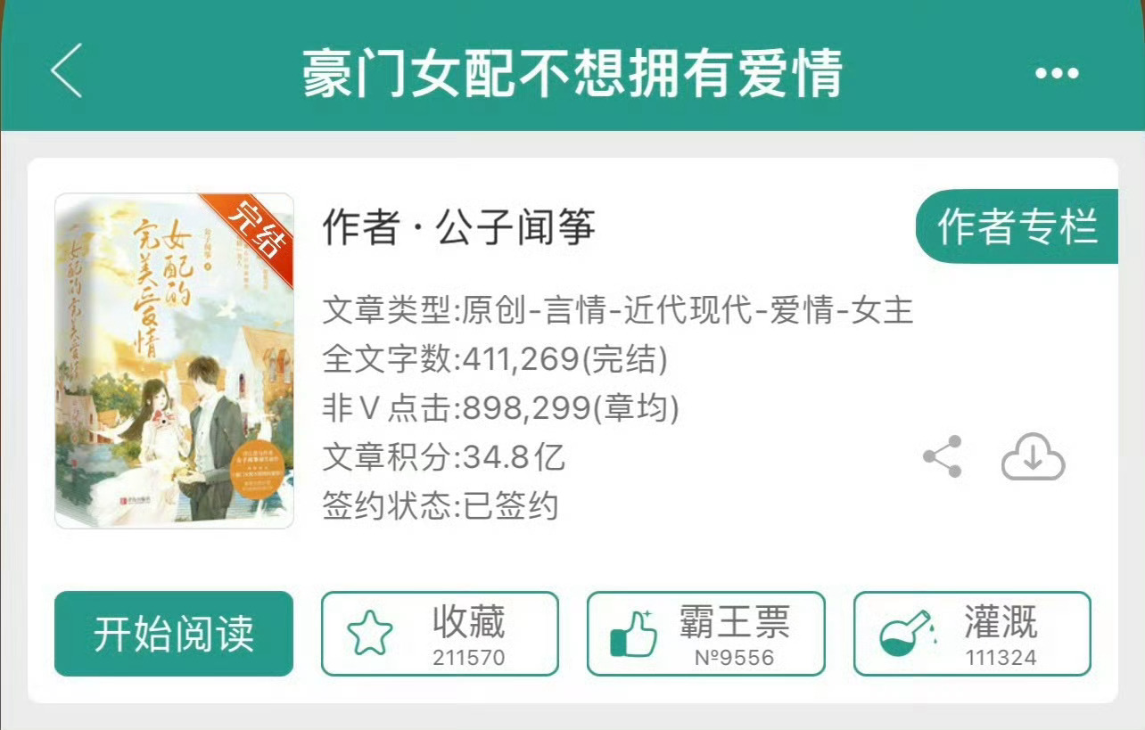 小说推荐：《豪门女配不想拥有爱情》 作者:公子闻筝简评：沙雕戏精女主vs高冷宠妻