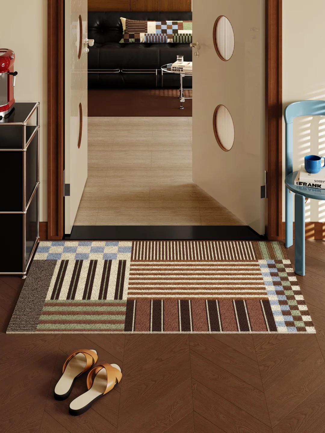 格纹拼布｜秋日氛围感入户玄关布置！