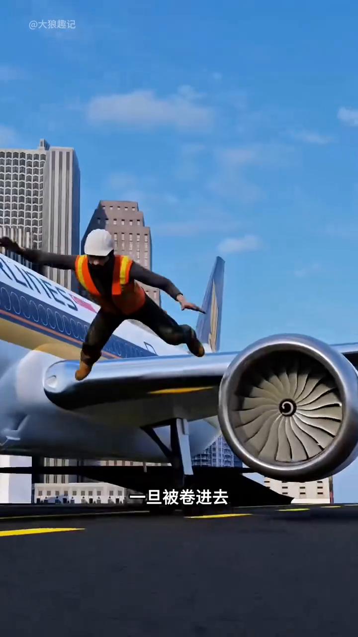 引擎吸人真相。
大狼趣记。
你知道飞机引擎会把人吸进去吗？一旦被卷进去会发生什么