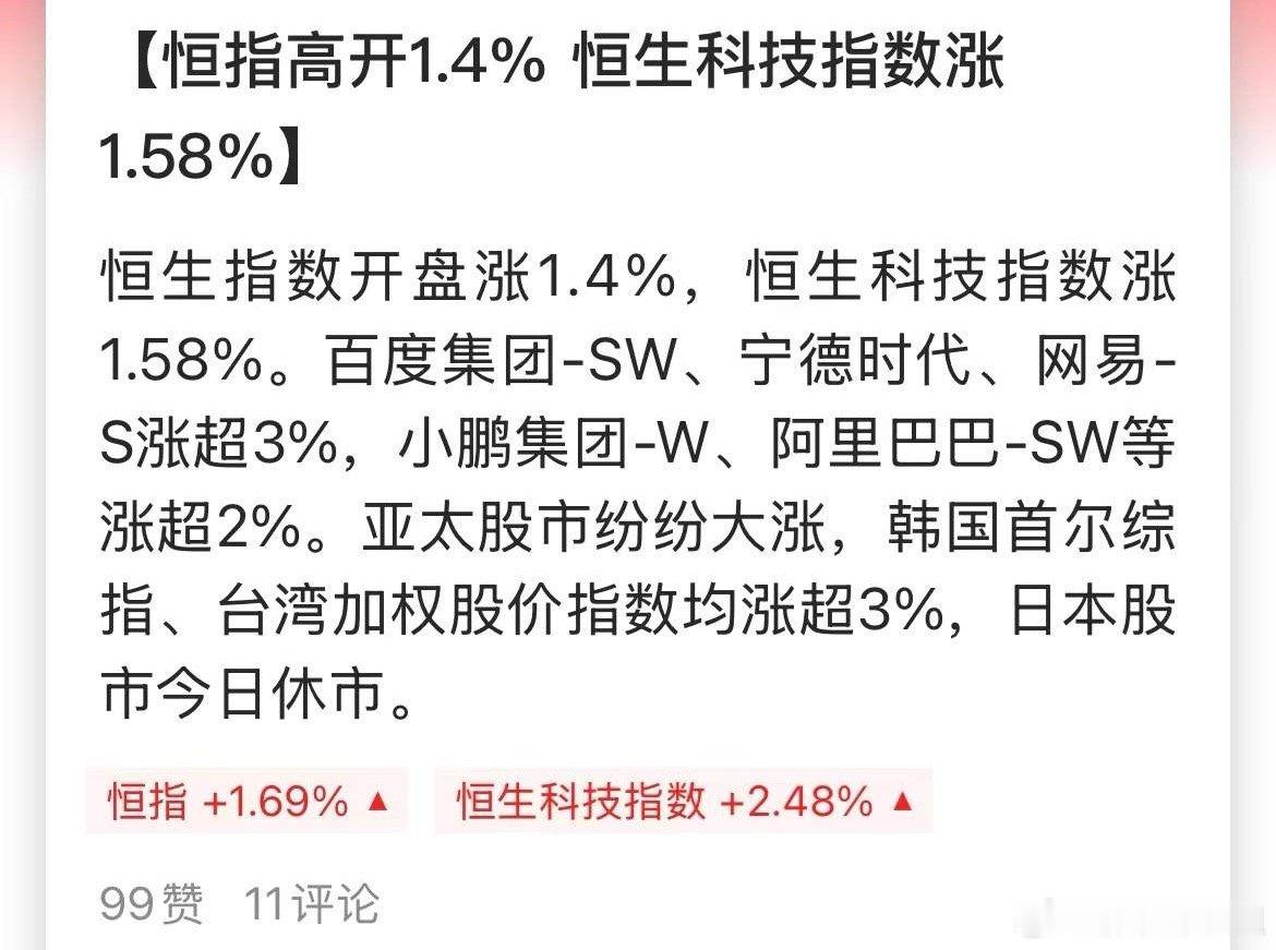 五一假期A股休市期间，港股、韩股、台股全线大幅拉升，亚太外围市场全线飘红、一片红