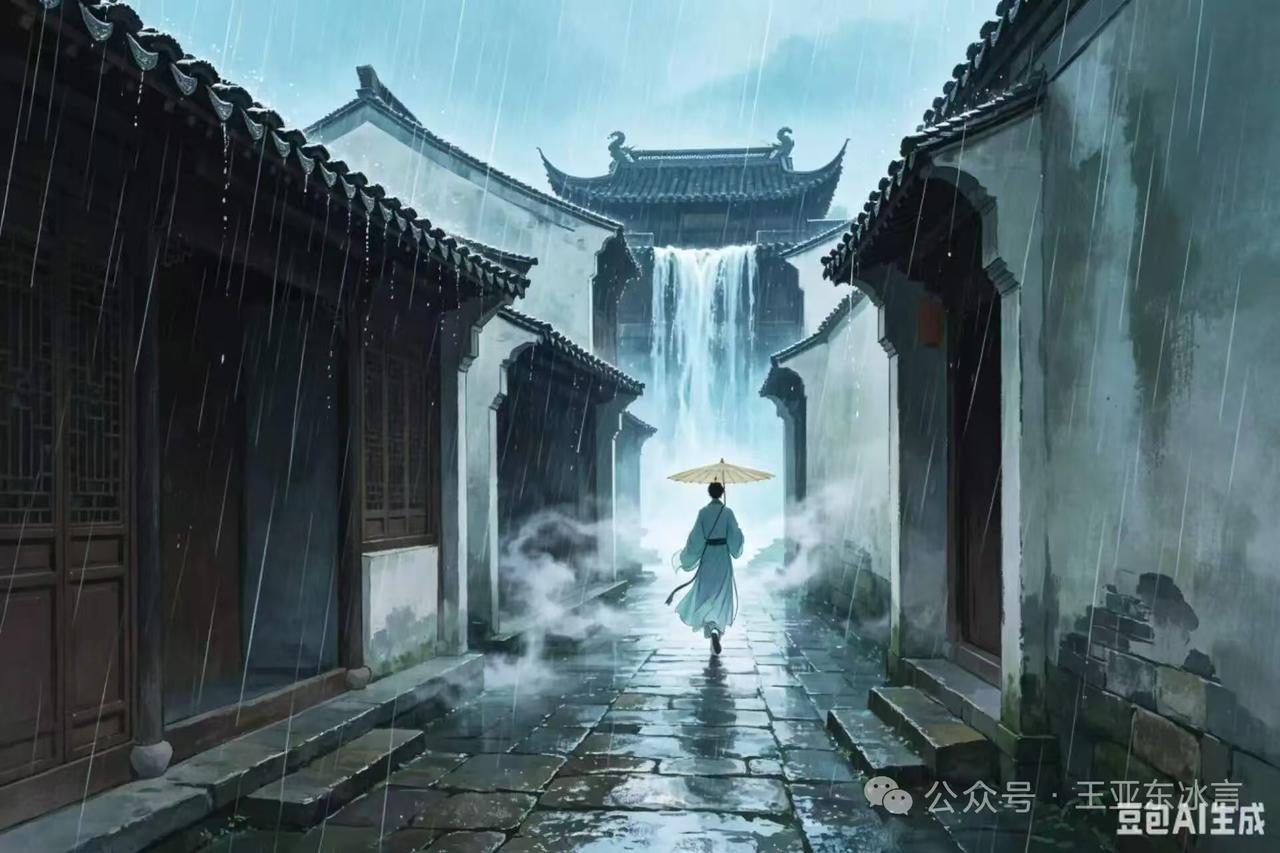 四块玉·雨夜
寒雨稠，檐声溜。
窄巷轻烟绕石丘，
伊人持伞消人愁。
情暗留，意自