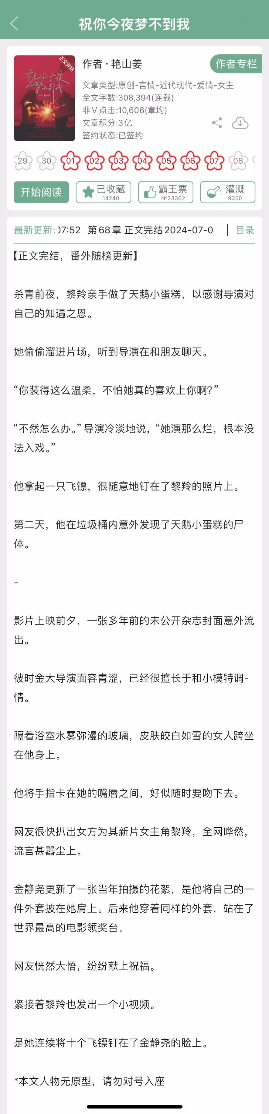 艳山姜的《祝你今夜梦不到我》完结了，娱乐圈文，被埋没的天才女演员x别扭拧巴嘴硬大