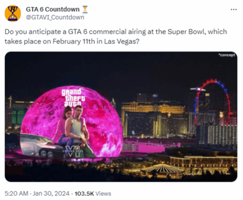 《GTA6》超级碗宣传片有望来袭 游戏界期待已久的大事即将到来