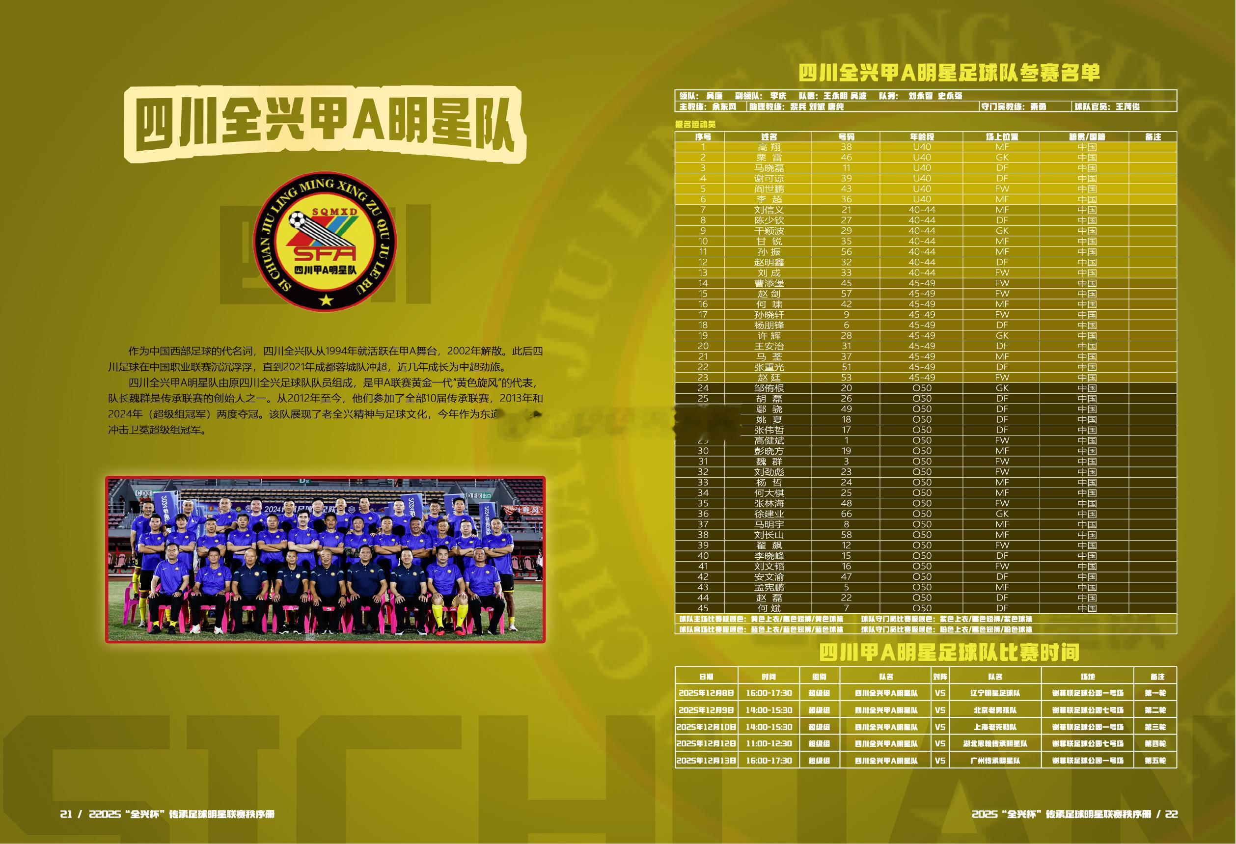 中国传承足球明星赛12队名单高清图四川队我放在最前面了 大家看看有没有想看的球员