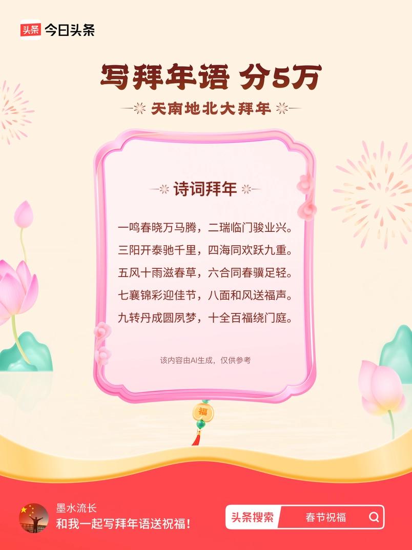 写拜年语送祝福新春拜年送祝福！我的祝福是：“一鸣春晓万马腾，二瑞临门骏业兴。三阳