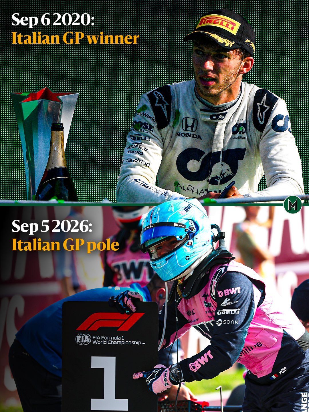f1 凭借蒙扎的杆位，加斯利成为了F1历史上第109位杆位车手。而有意思的是，“