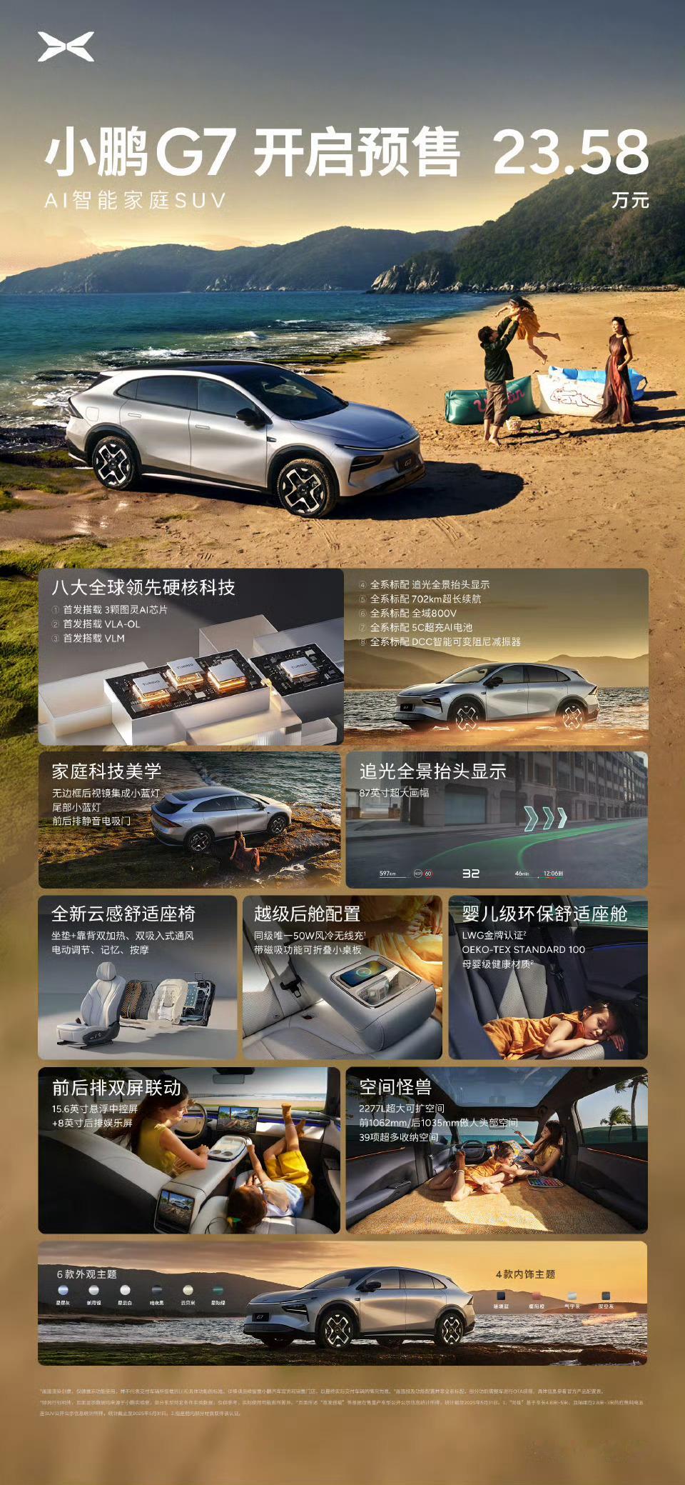 超级AI汽车小鹏G7，搭载八大全球领先硬核科技！兼具硬核科技、空间舒适，预售价2