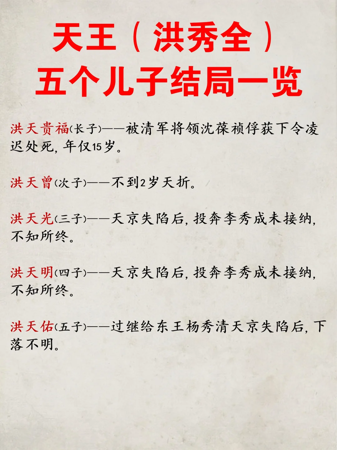 洪秀全5个儿子结局一览‼️