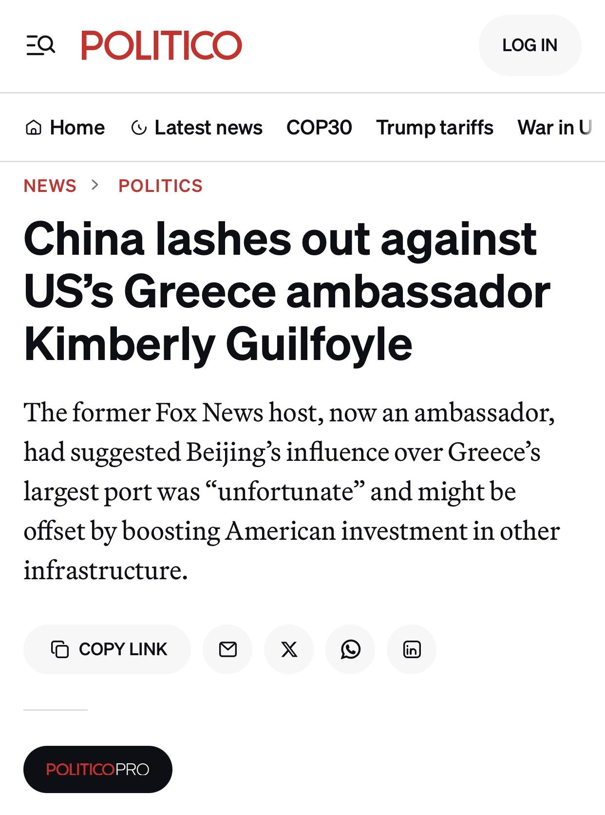 美媒：中国驻希腊大使馆发文猛批美方谬论

美国《政客》官网11月19日雅典报道：