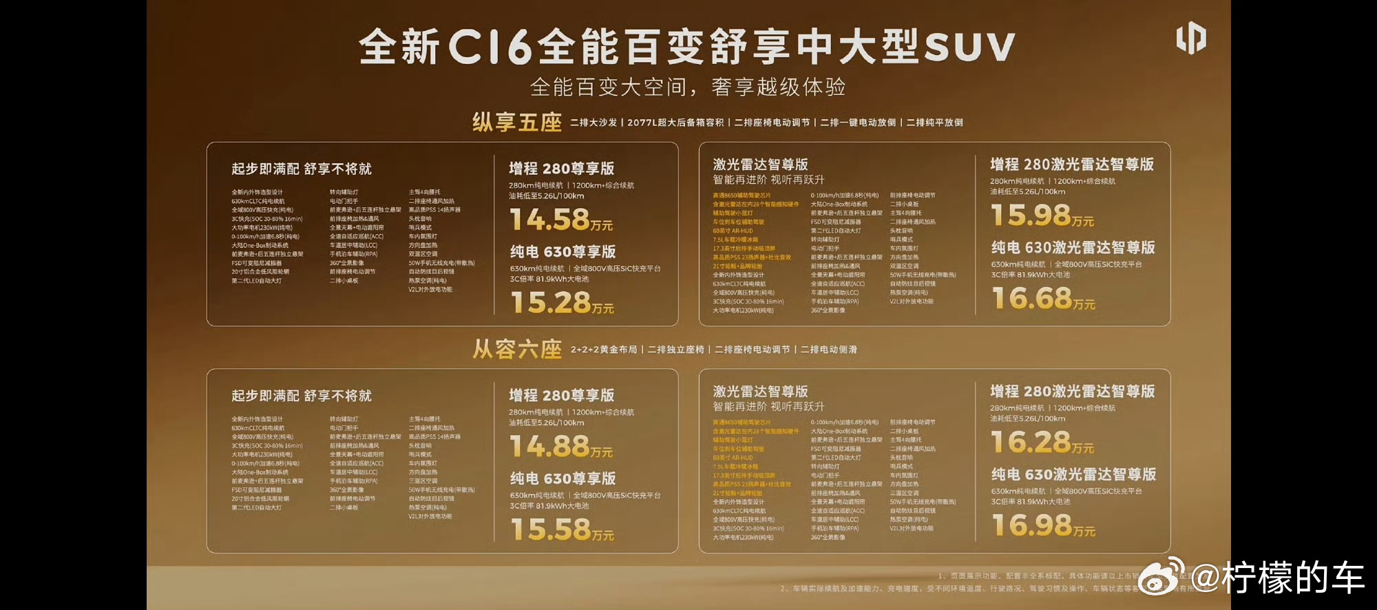 零跑今天一次性发了三款C系列新车，分别是零跑C10，C11和C16（大五座、六座