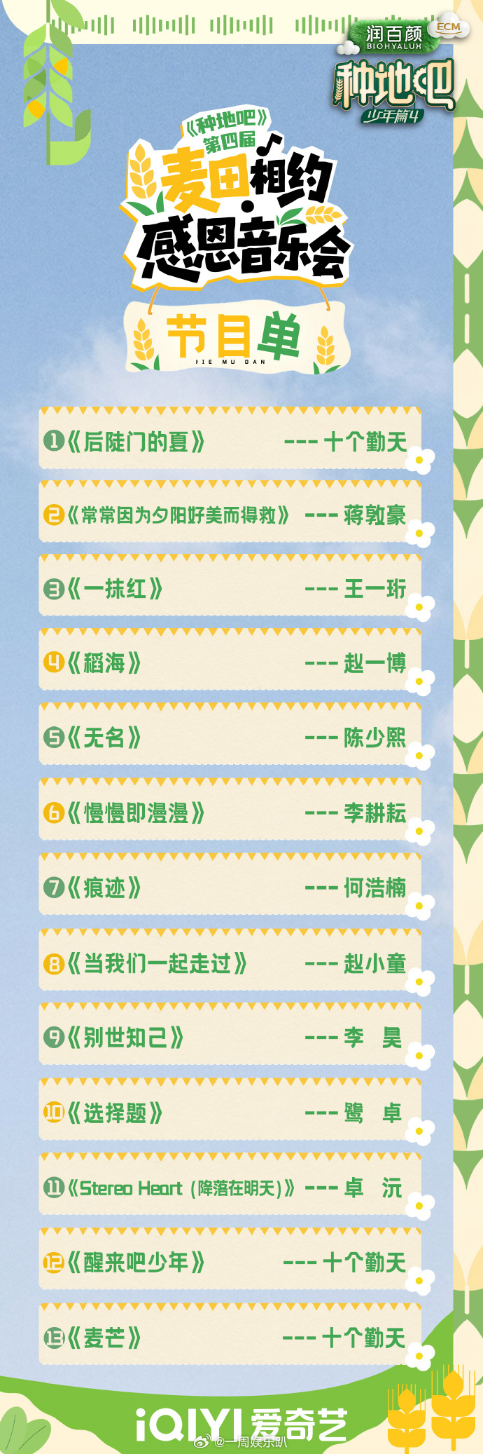 种地吧第四季麦田音乐会歌单种地吧麦田音乐会好多新歌十个勤天埋头创作的成果尽数展现