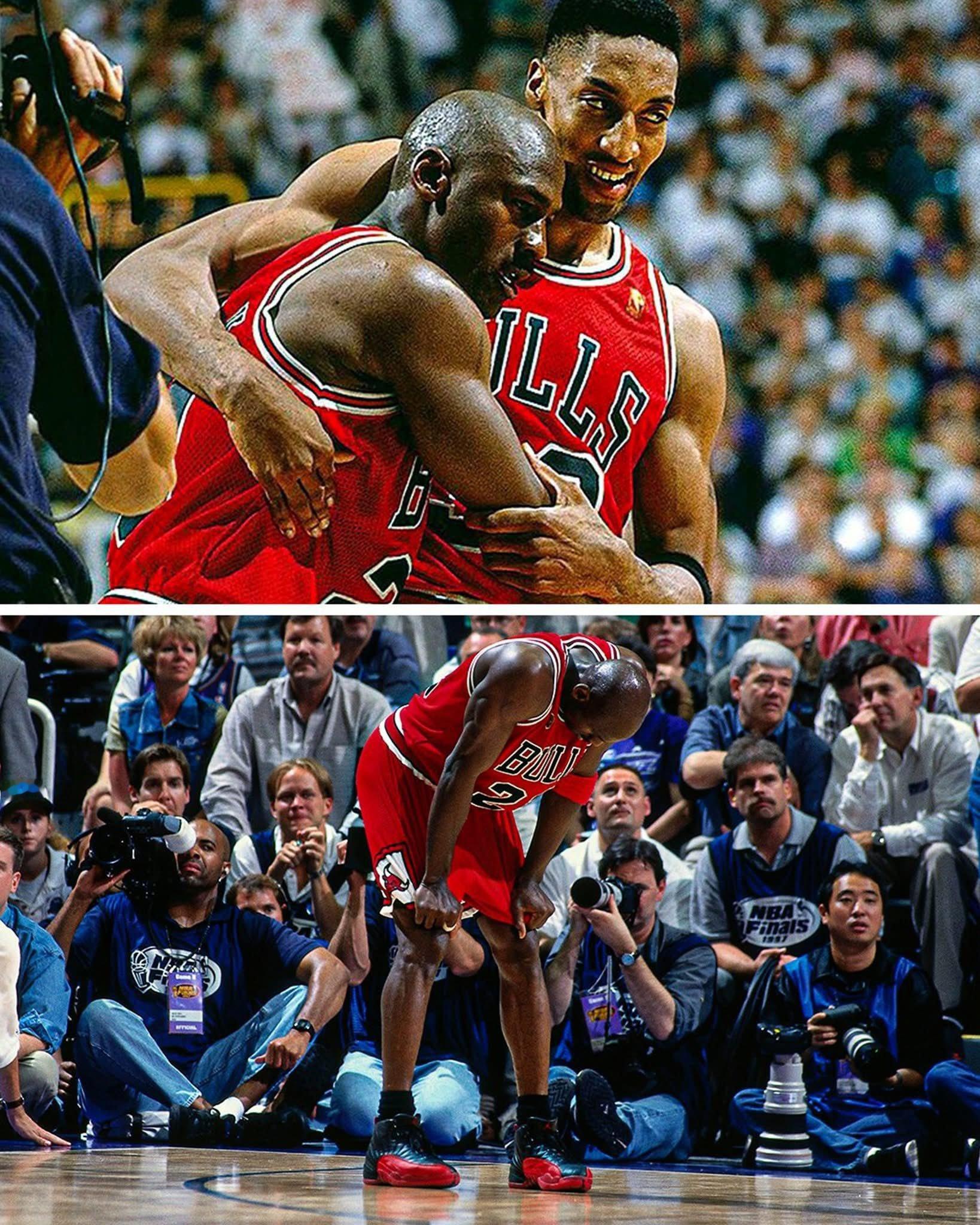 库里今天穿了乔丹流感之战那双鞋。今天勇士打爵士