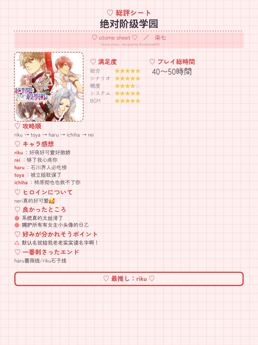 7.3 绝阶48h全通repo✔️好感：riku＞rei＞haru＞toya＞i