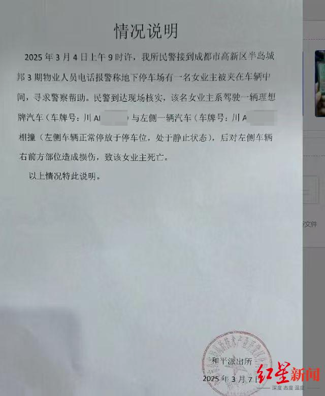 女子驾车在停车场撞上左侧车辆身亡,网传与自动泊车有关 家属: