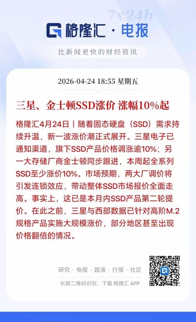 重大利好！三星和金士顿又调涨固态硬盘价格了，看来下周A股存储半导体又得继续嗨了？