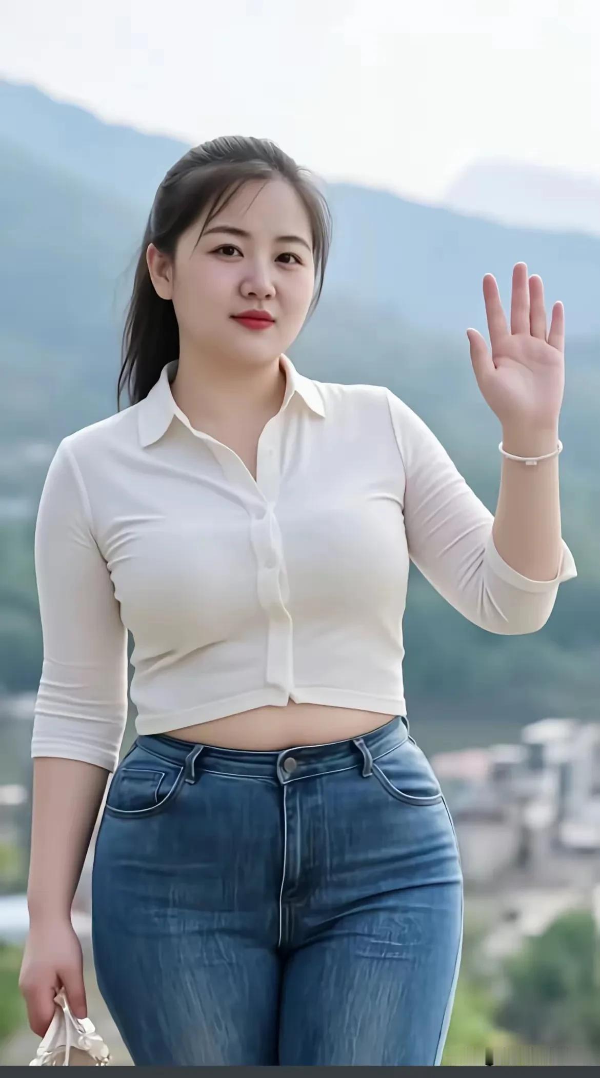 西江月·山畔相逢
 
浅衫轻衬容颜，远山漫叠云烟。
抬手盈盈作寒暄，眉目温柔恬淡