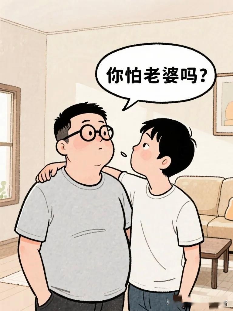 搞笑漫画：朋友问老公：“你怕老婆吗？”老公挺直腰杆：“怕啥？我在家说一不二！”话