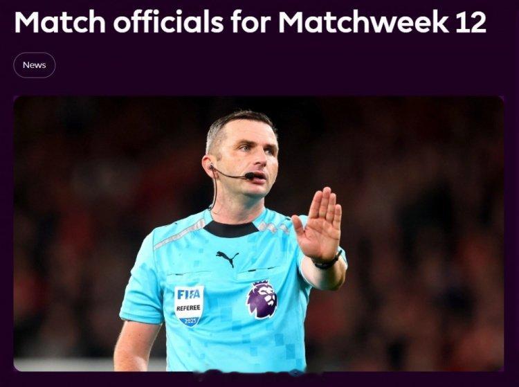 两大枪黑齐上阵，英超第12轮裁判：11月24日0:30 阿森纳vs热刺 主裁判：