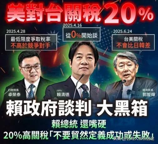 美台谈判文件曝光！台湾民众怒了：民进党“黑箱”卖台12万亿？美台关税危机
 
2