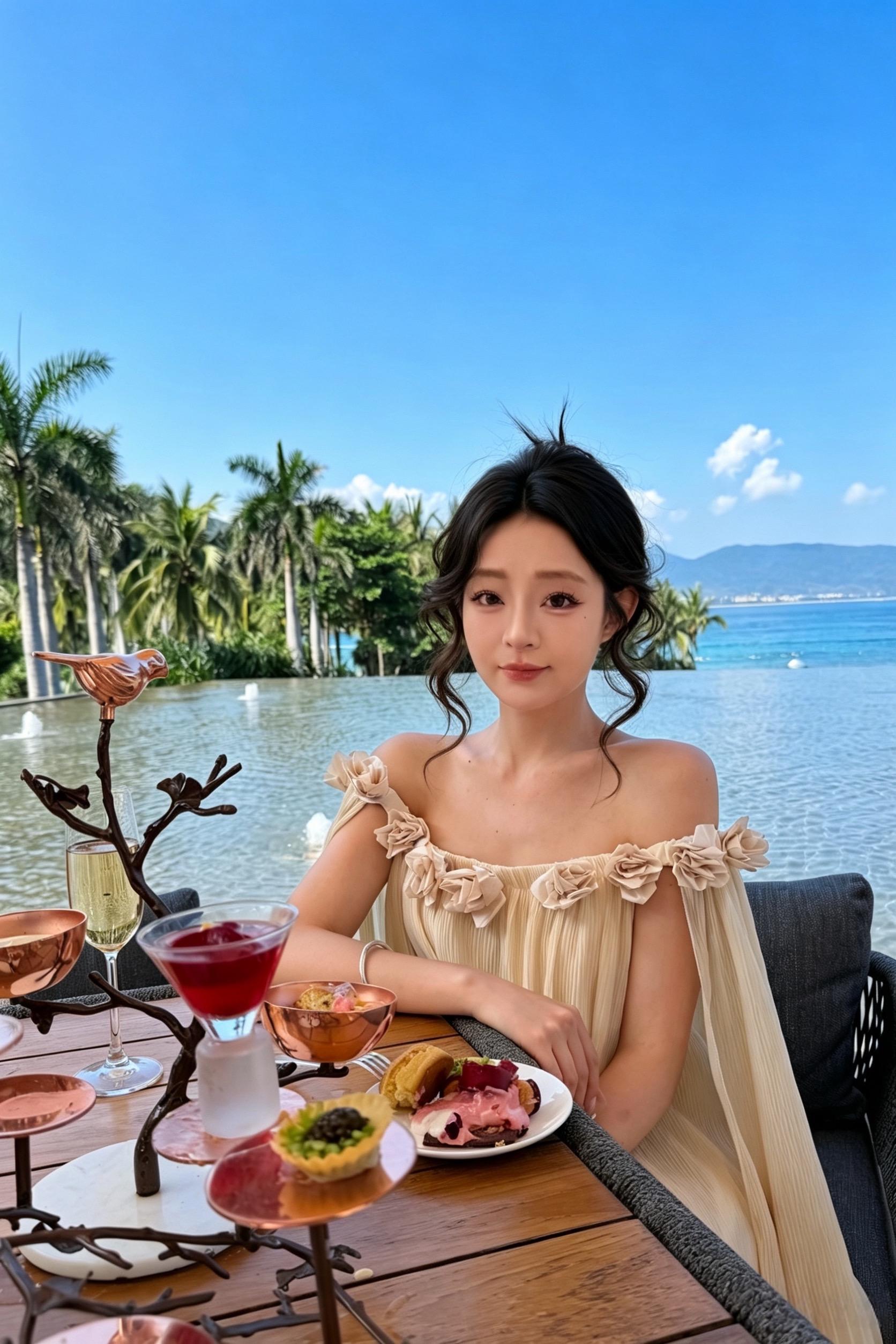 咖啡甜点下午茶 甜美度假look 轻松出片的ins风度假照片  三亚打...