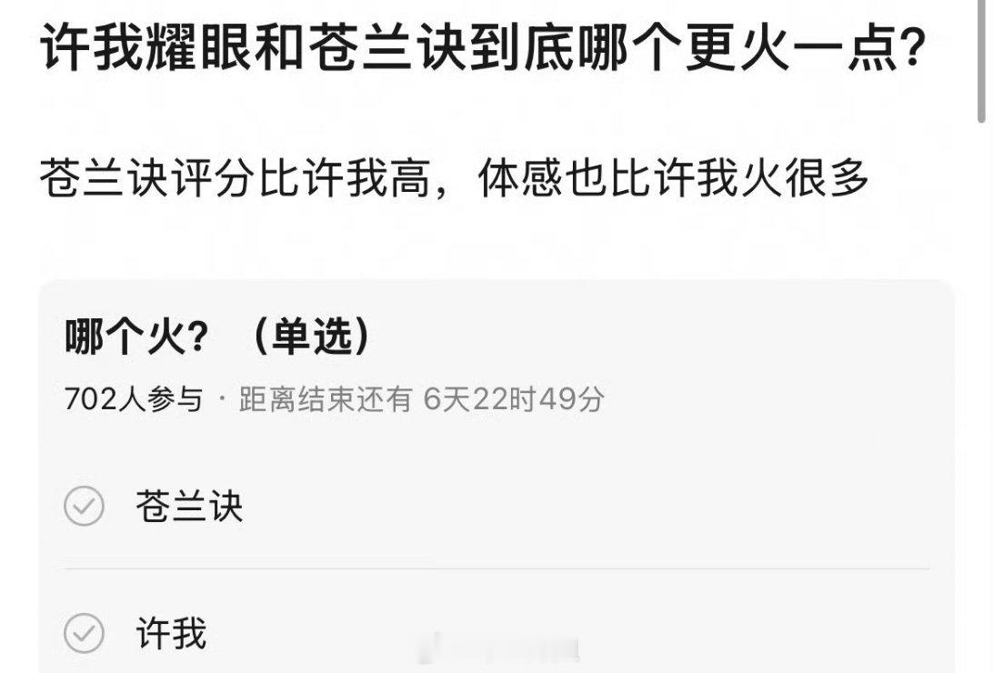 有网友提问说赵露思主演的《许我耀眼》跟虞书欣主演的《苍兰诀》，当初这两部剧哪一部